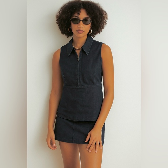 Halogen Denim Sleeveless Top & Skirt with Zipper Accent, Womens size Medium & 8 - Picture 1 of 11
